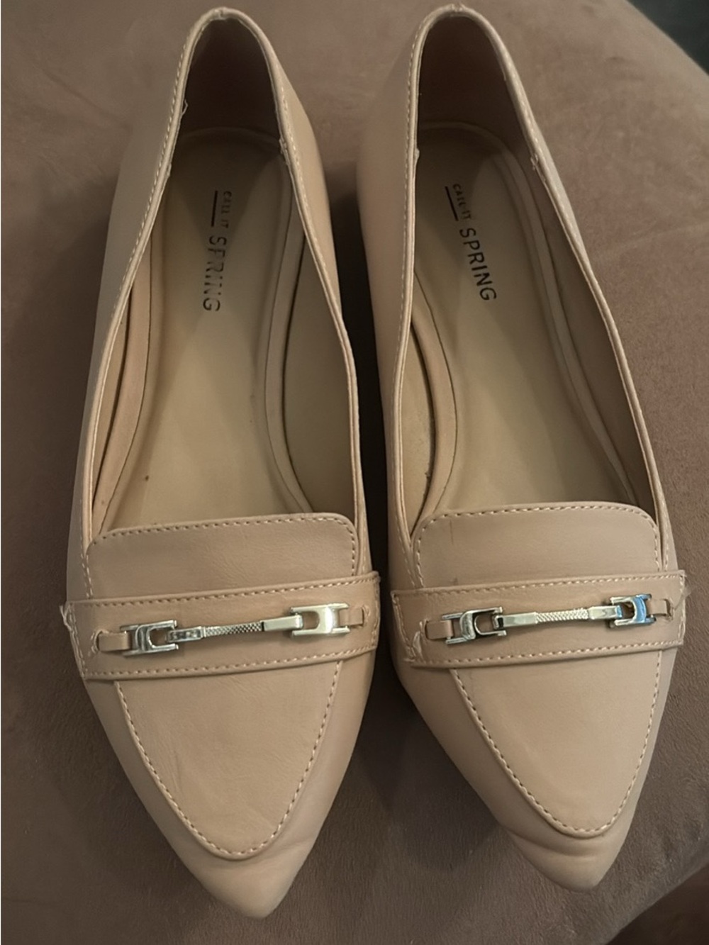 Call It Spring Women's Nude Pointed-Toe Loafers with Silver Bit